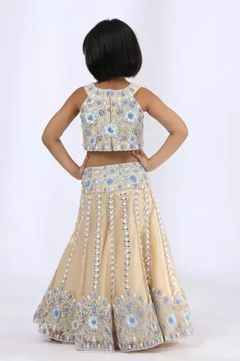 White embroidered cotton silk lehenga