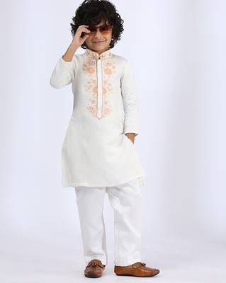 White embroidered satin kurta pyjama 1