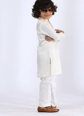 White embroidered satin kurta pyjama 2