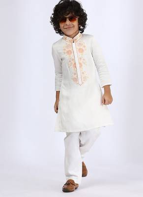 White embroidered satin kurta pyjama 3