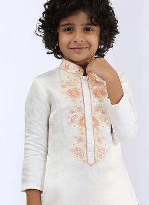 White embroidered satin kurta pyjama 4
