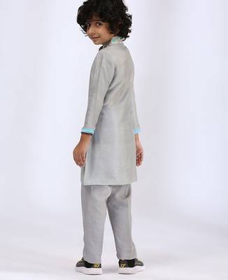 Grey plain satin kurta pyjama 2
