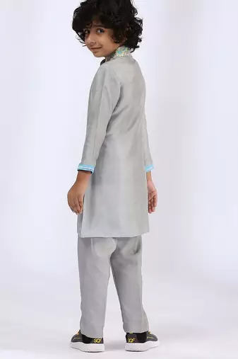 Grey plain satin kurta pyjama