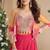 Pink embroidery sequins printed jacket chinnon silk blouse palazzo suit - free size Full Stitched (size upto 42)