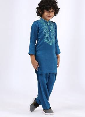 Blue plain satin kurta pyjama 1