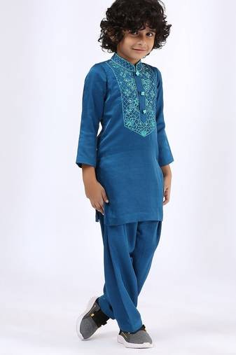 Blue plain satin kurta pyjama