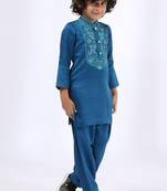 Blue plain satin kurta pyjama