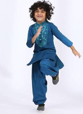 Blue plain satin kurta pyjama 2