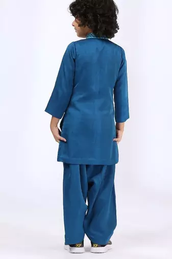 Blue plain satin kurta pyjama