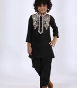 Black embroidered satin kurta pyjama
