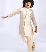Beige embroidered satin sherwani