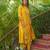 Women yellow silk blend floral printed straight kurta trousers with dupatta