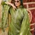 Women olive silk blend floral printed straight kurta trousers with dupatta
