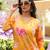 Women yellow silk blend floral printed straight kurta trousers with dupatta