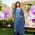 Women blue rayon blend floral printed straight kurta trousers with dupatta