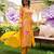 Women yellow silk blend floral printed straight kurta trousers with dupatta