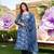 Women blue rayon blend floral printed straight kurta trousers with dupatta
