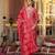 Women red silk blend ikat embroidered straight kurta trousers with dupatta