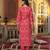 Women red silk blend ikat embroidered straight kurta trousers with dupatta