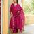 Women purple viscose rayon solid embroidered straight kurta trousers with dupatta