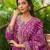 Women purple silk blend floral embroidered straight kurta trousers with dupatta