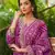 Women purple silk blend floral embroidered straight kurta trousers with dupatta