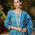 Women blue silk blend ikat printed straight kurta trousers with dupatta