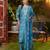 Women blue silk blend ikat printed straight kurta trousers with dupatta