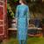 Women blue silk blend ikat printed straight kurta trousers with dupatta