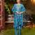 Women blue silk blend ikat printed straight kurta trousers with dupatta