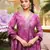 Women purple silk blend floral embroidered straight kurta trousers with dupatta