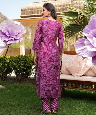 Women purple silk blend floral embroidered straight kurta trousers with dupatta 4