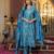 Women blue silk blend ikat printed straight kurta trousers with dupatta