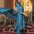 Women blue silk blend ikat printed straight kurta trousers with dupatta