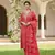 Women red silk blend ikat printed straight kurta trousers with dupatta