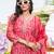 Women red silk blend ikat printed straight kurta trousers with dupatta