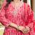 Women red silk blend ikat printed straight kurta trousers with dupatta
