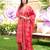 Women red silk blend ikat printed straight kurta trousers with dupatta