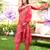 Women red silk blend ikat printed straight kurta trousers with dupatta