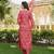 Women red silk blend ikat printed straight kurta trousers with dupatta