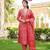 Women red silk blend ikat printed straight kurta trousers with dupatta