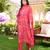 Women red silk blend ikat printed straight kurta trousers with dupatta