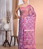 purple Jamdani silk blend Organza Saree With Blouse Piece