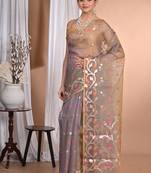 mehendi Jamdani silk blend Organza Saree With Blouse Piece