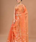 orange Jamdani silk blend Organza Saree With Blouse Piece