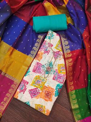 Multi modal cotton print handwork unstitched dress material 2