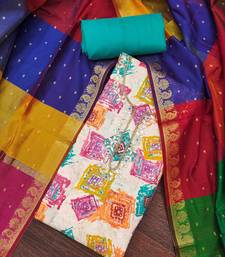 Multi modal cotton print handwork unstitched dress material