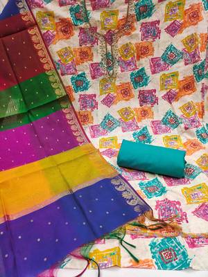 Multi modal cotton print handwork unstitched dress material 3