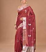 maroon Chanderi silk blend Saree With Blouse Piece