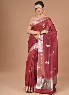 maroon Chanderi silk blend Saree With Blouse Piece 2